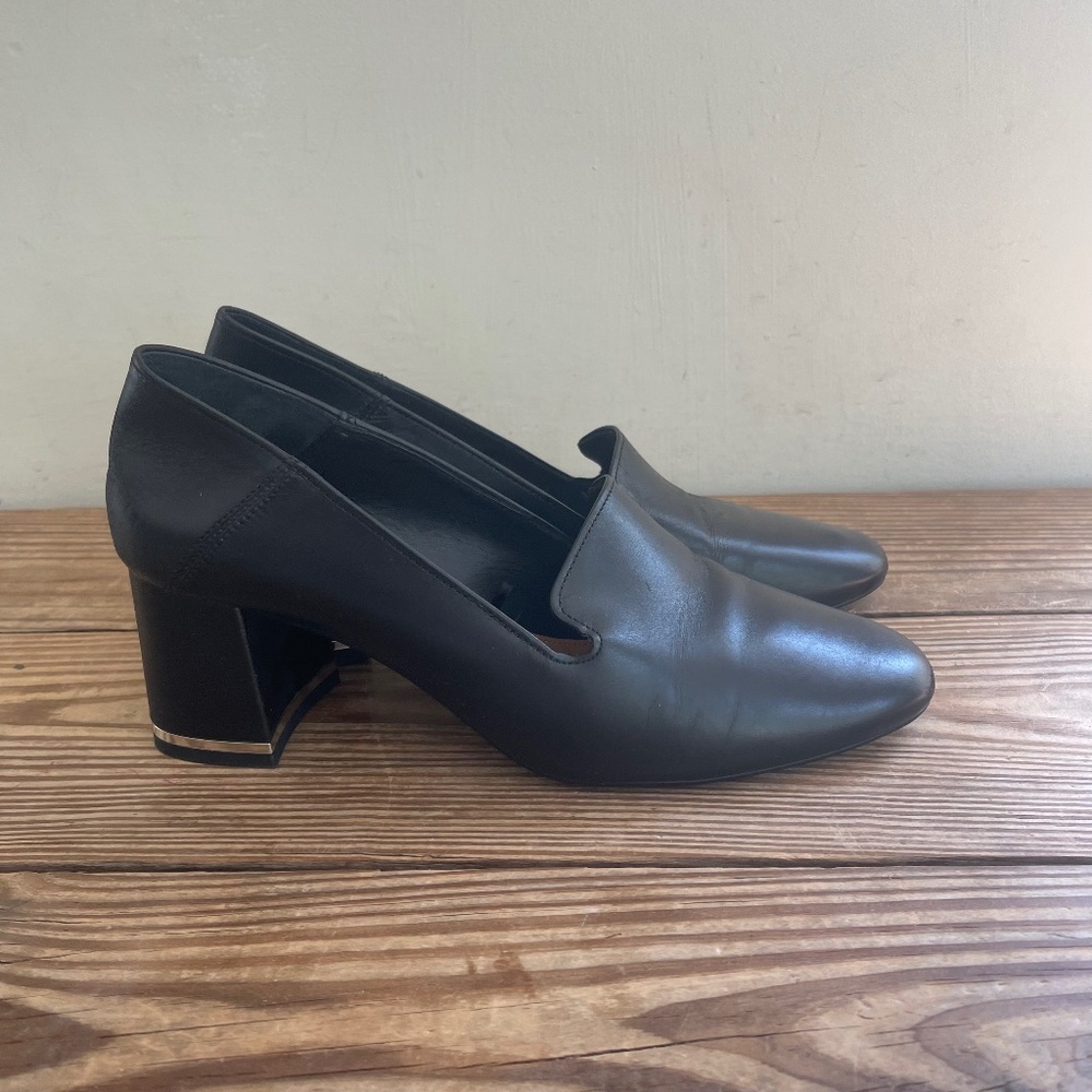 Massimo Dutti | Black Leather Chunky Heel Loafer Pumps Made in Spain 7